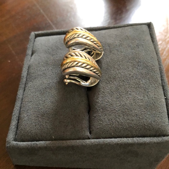 David Yurman Thoroughbred SS & 18k Gold Earrings - Picture 8 of 12